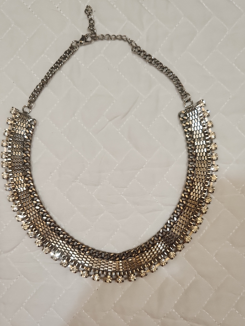 Silver-Tone Crystal Bib Necklace - Sparkling Collar for Women